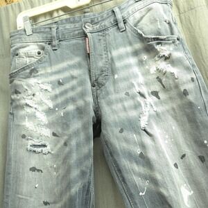 Dsquared2 Men's Skater Gray Jeans Distressed Paint 48, 33x30 Made In Italy